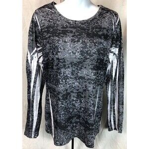 INC Jersey Top L Gray Geometric Scoop Neck Pleated Long Sleeves tee